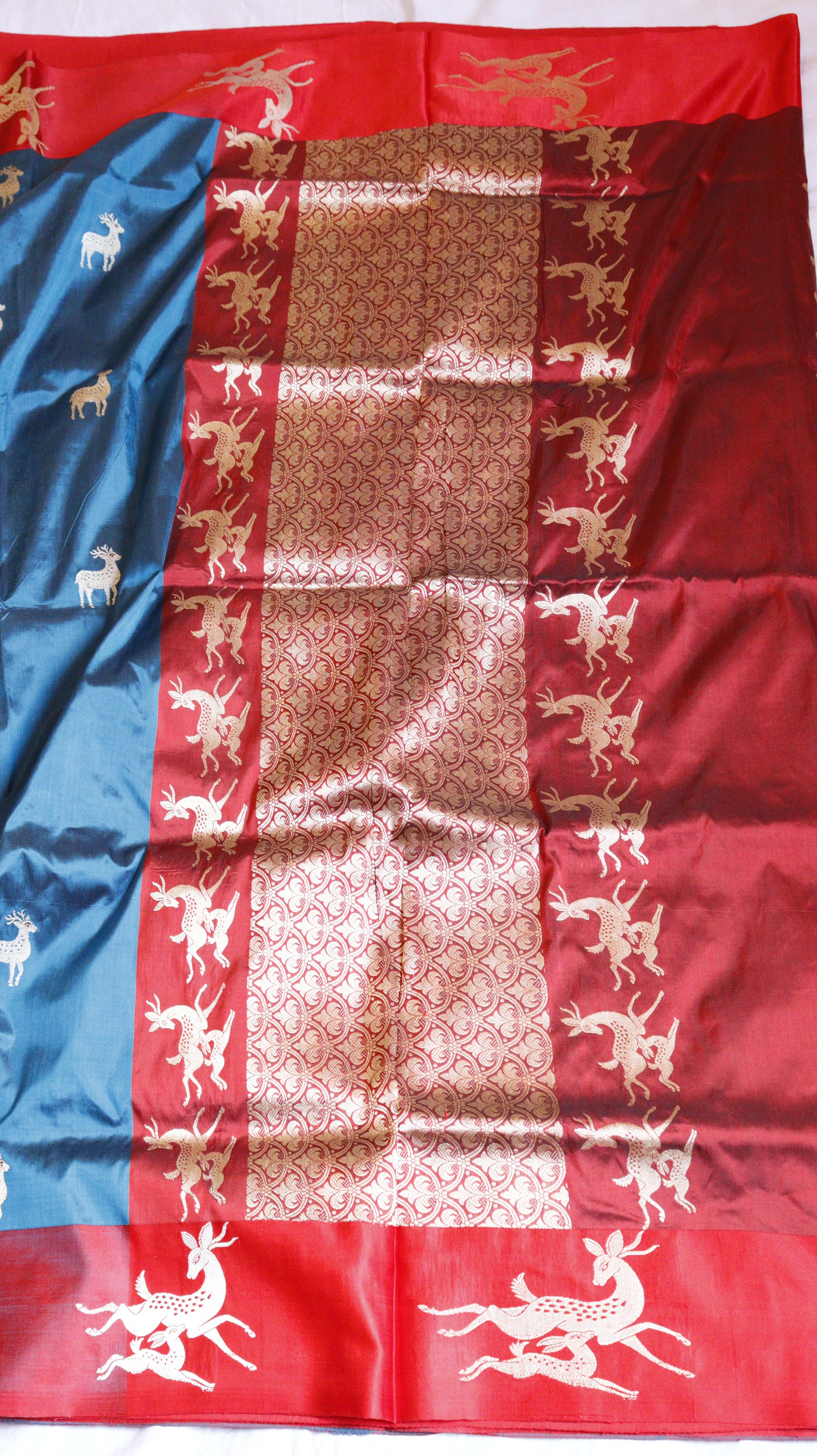 Teal Blue Pure Katan Silk Handloom Saree with Contrast Border