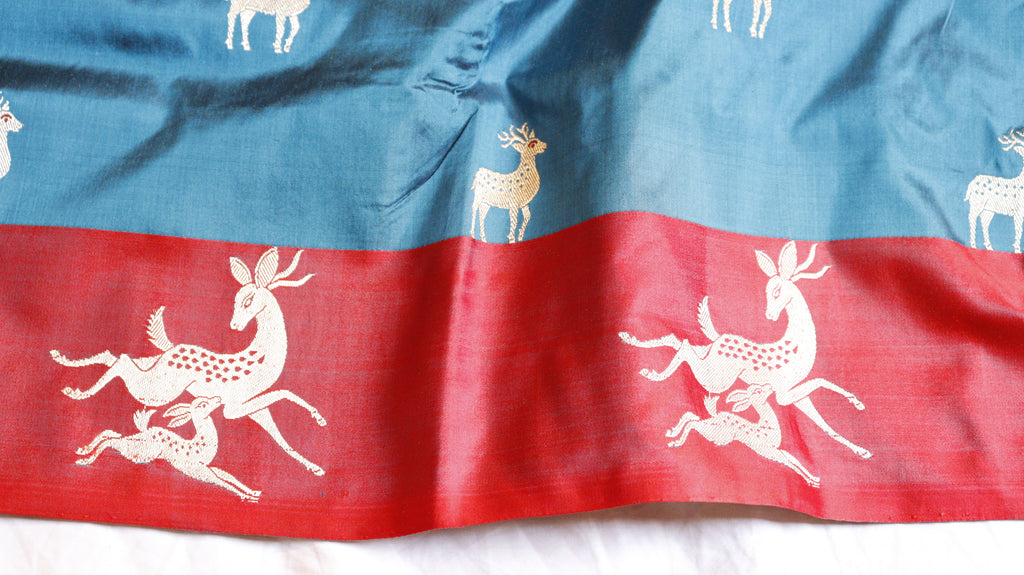 Teal Blue Pure Katan Silk Handloom Saree with Contrast Border