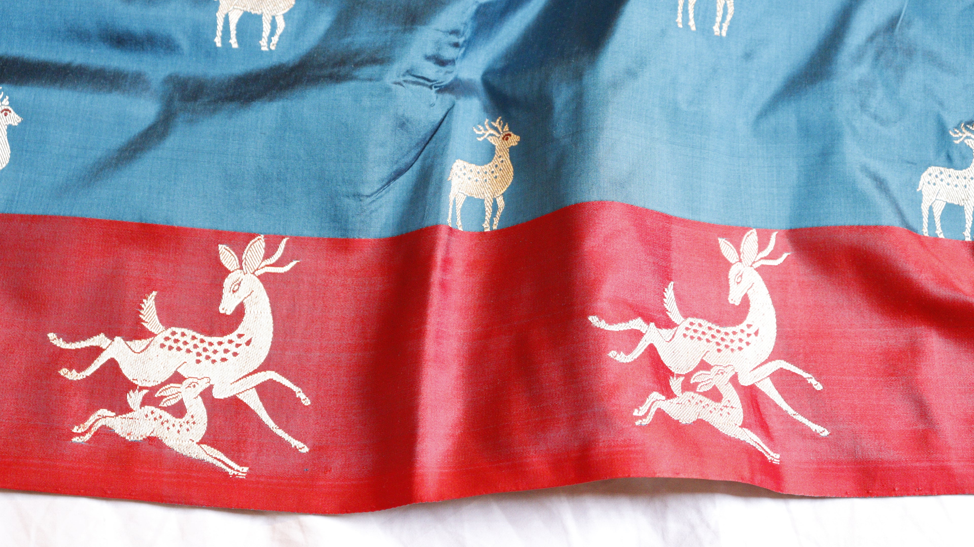 Teal Blue Pure Katan Silk Handloom Saree with Contrast Border