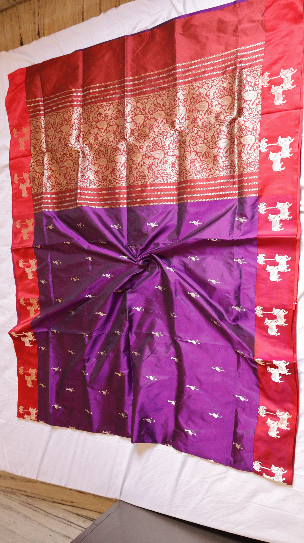 Purple Pure Katan Silk Handloom Saree with Contrast Border