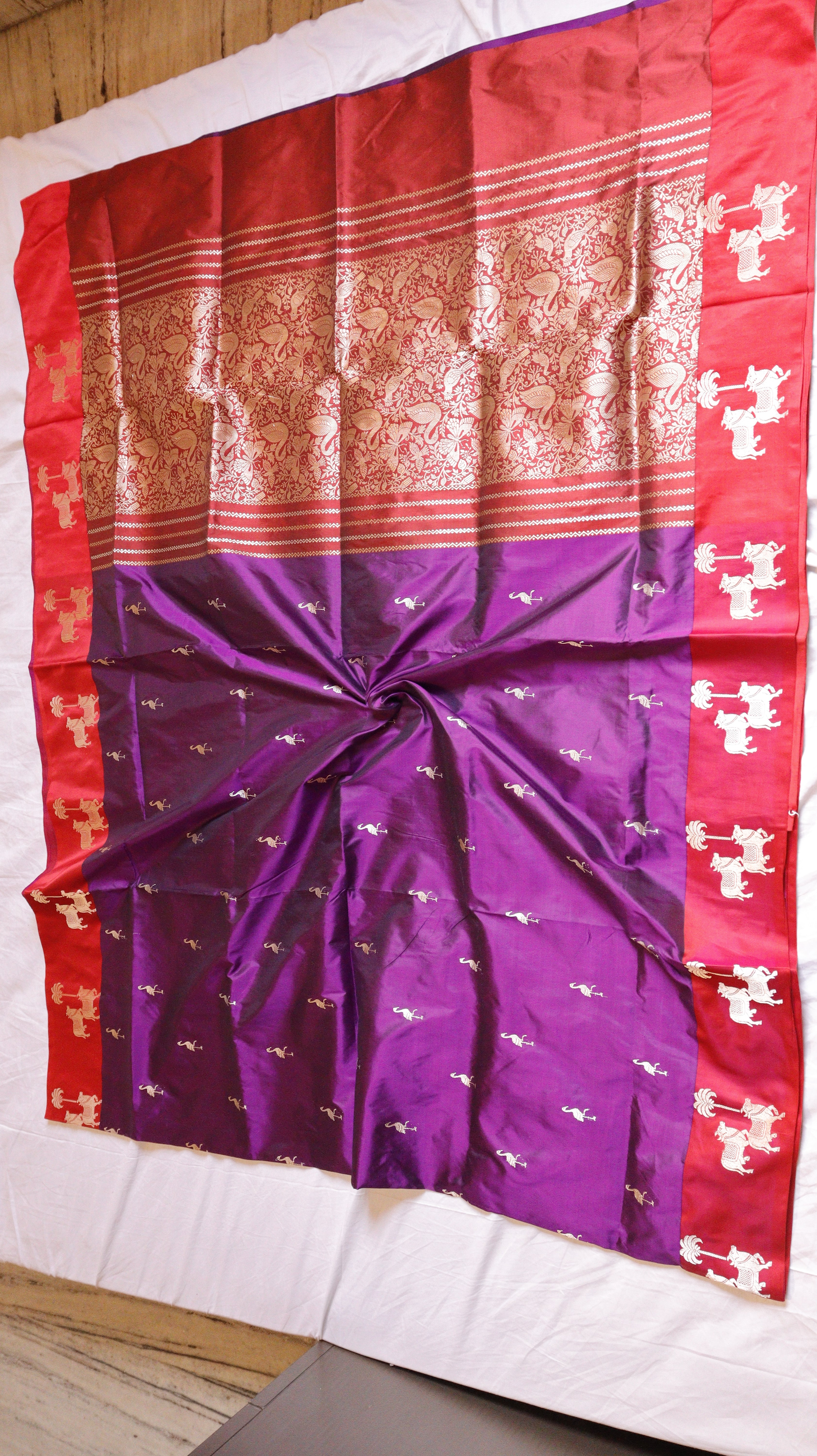 Purple Pure Katan Silk Handloom Saree with Contrast Border