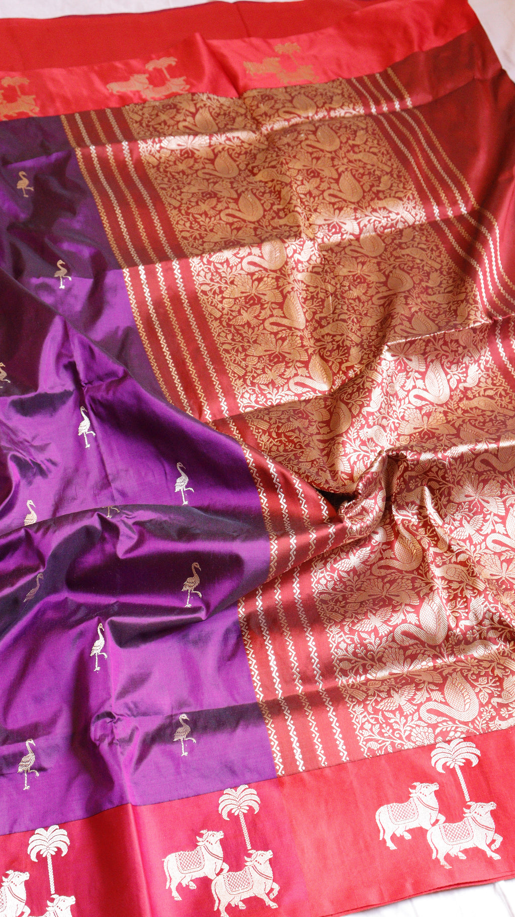 Purple Pure Katan Silk Handloom Saree with Contrast Border