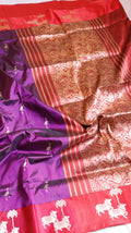 Purple Pure Katan Silk Handloom Saree with Contrast Border