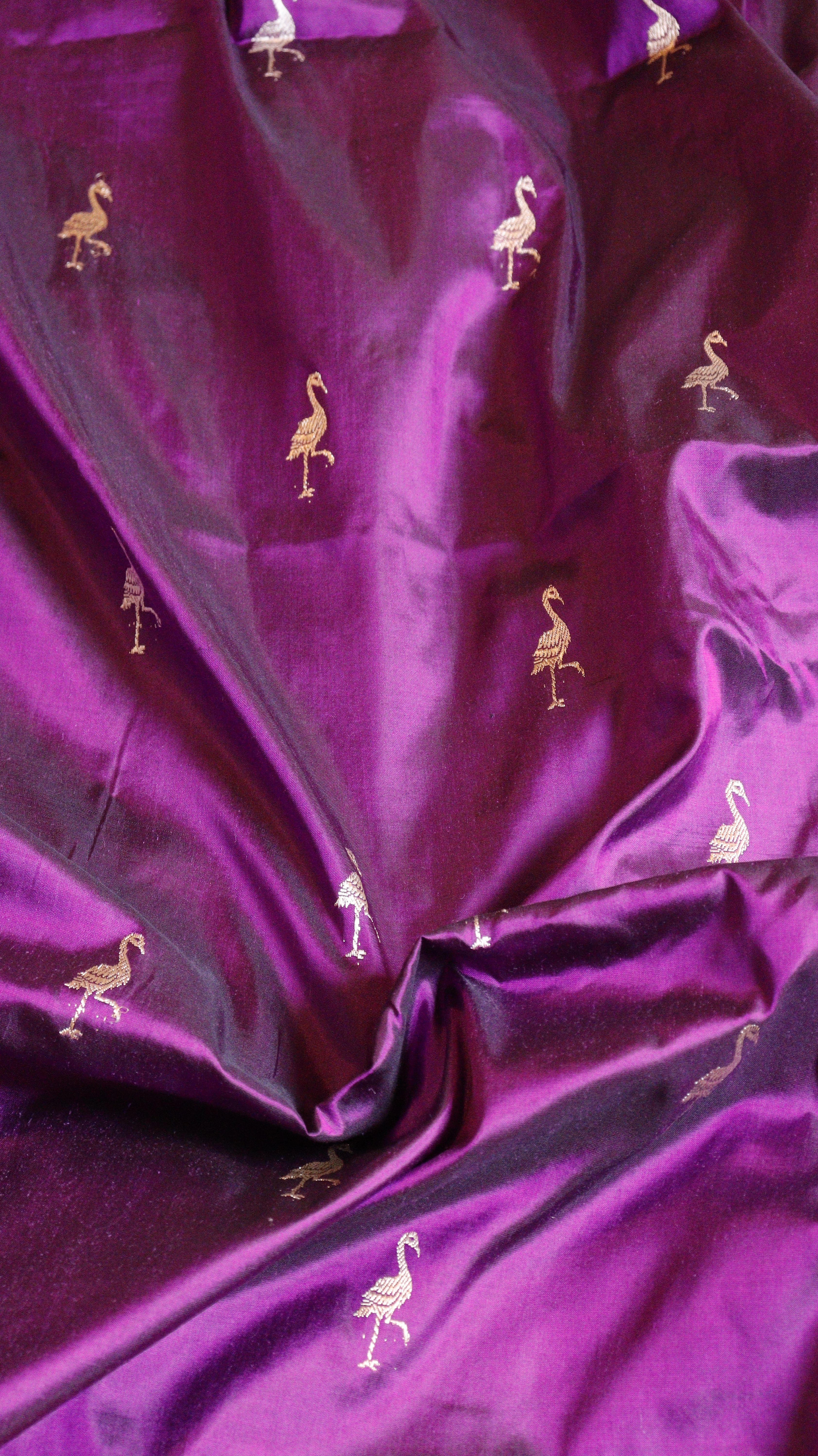 Purple Pure Katan Silk Handloom Saree with Contrast Border