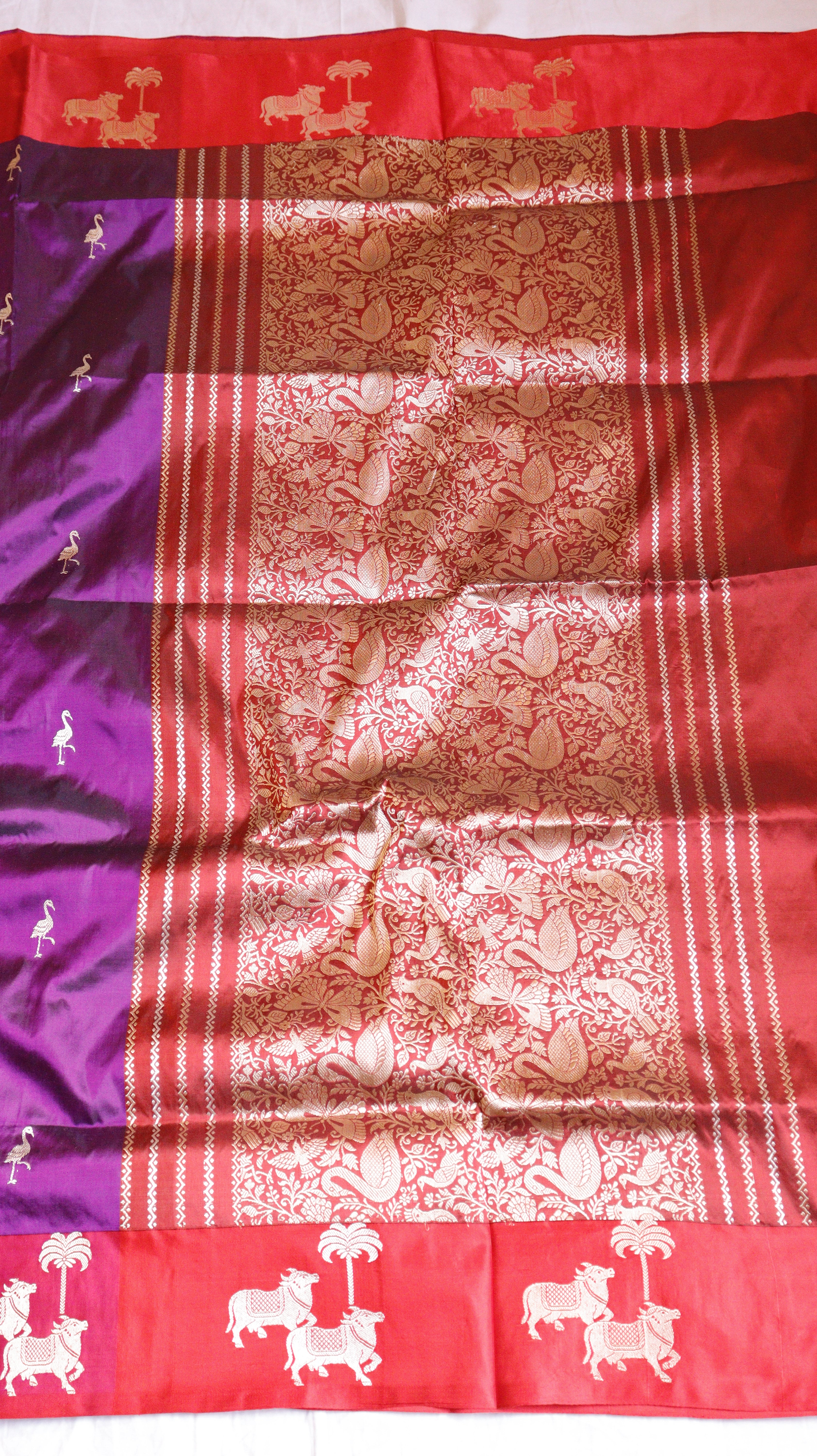 Purple Pure Katan Silk Handloom Saree with Contrast Border
