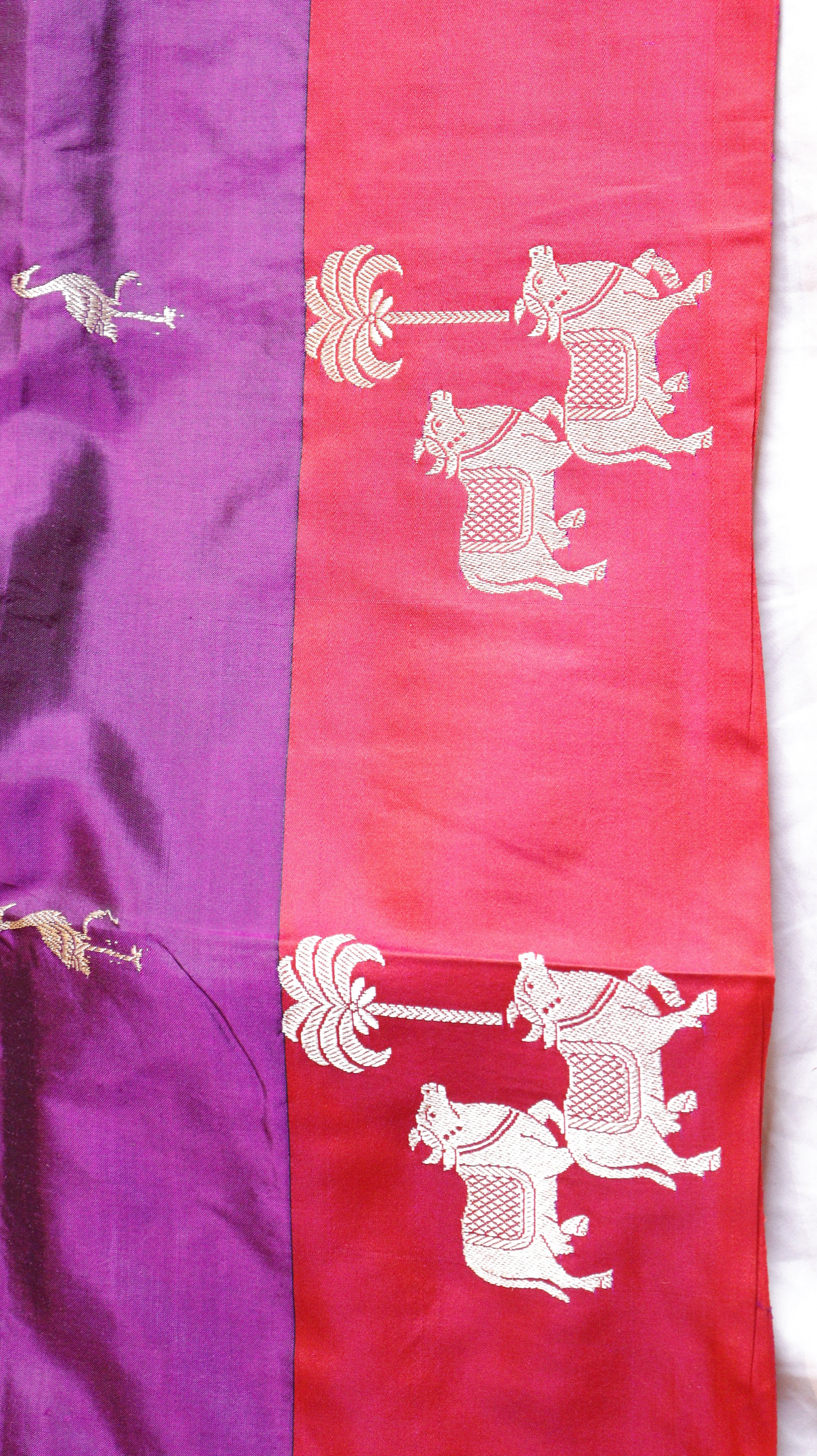 Purple Pure Katan Silk Handloom Saree with Contrast Border