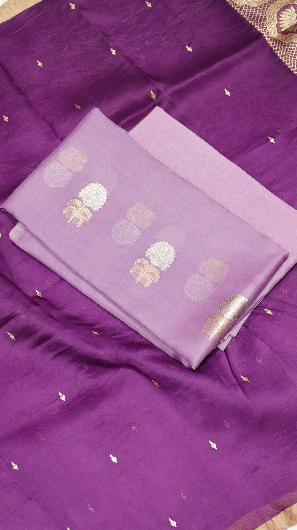 Pre-Order : Lavender Pure Kora Silk Handloom Suit Set