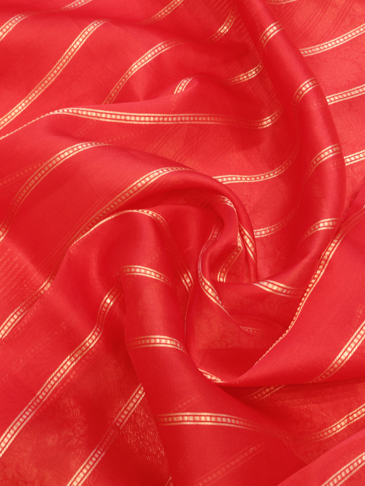 Red Banarasi Saree with Geometric Zari Border and Floral Pallu