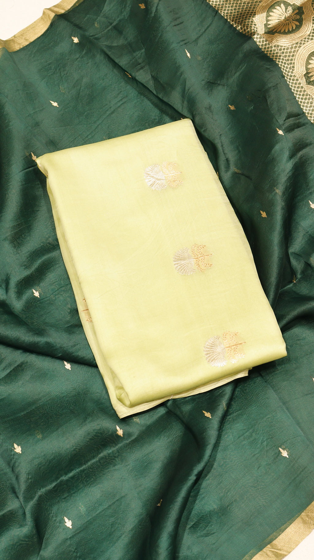 Soft Green Pure Kora Silk Handloom Suit Set
