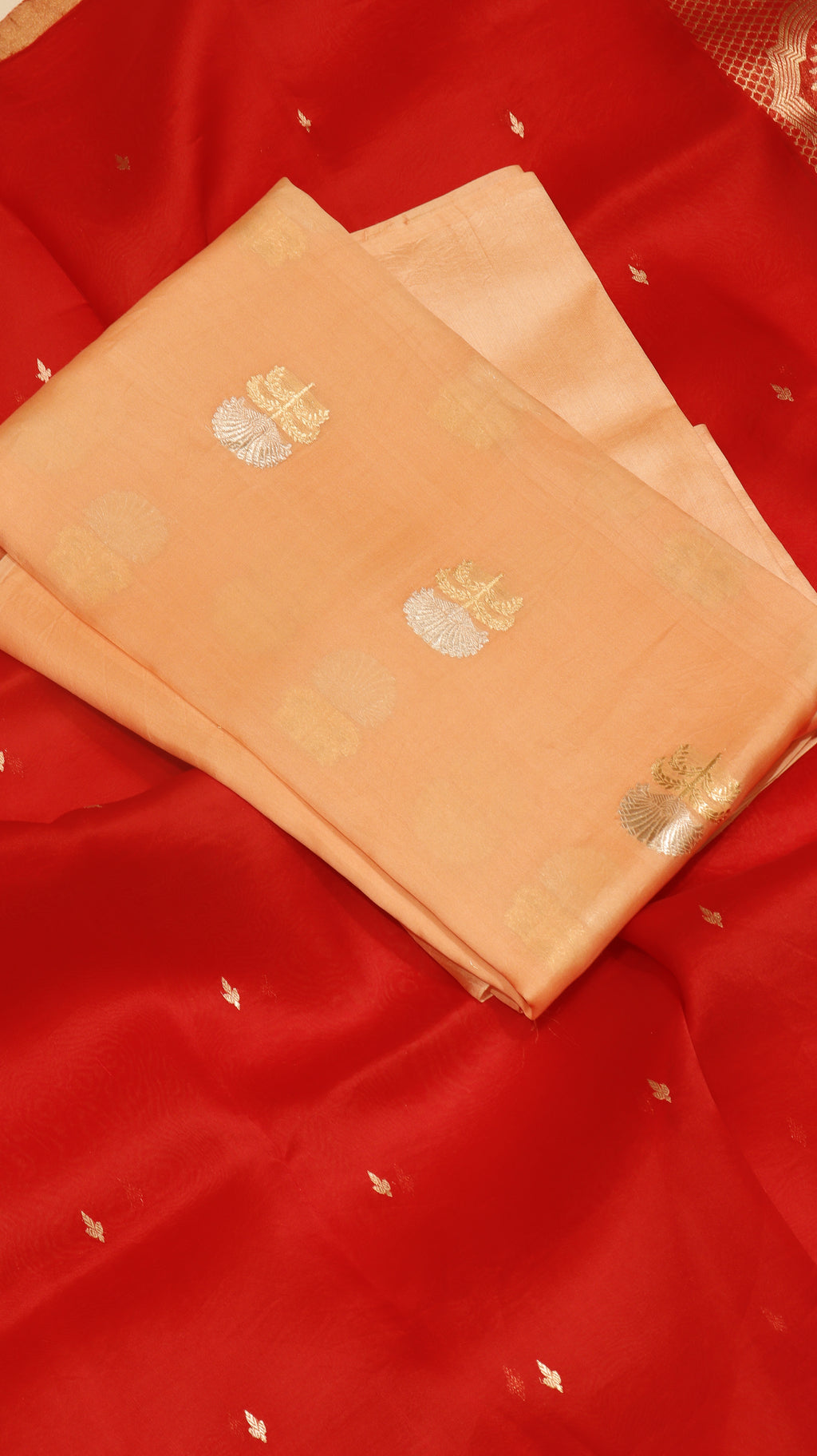 Pre-Order : Pastel Orange Pure Kora Silk Handloom Suit Set
