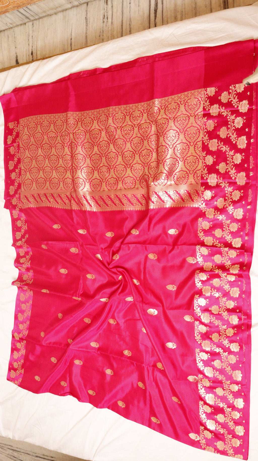 Pink Pure Soft Katan Silk Handloom Saree with Broad Border
