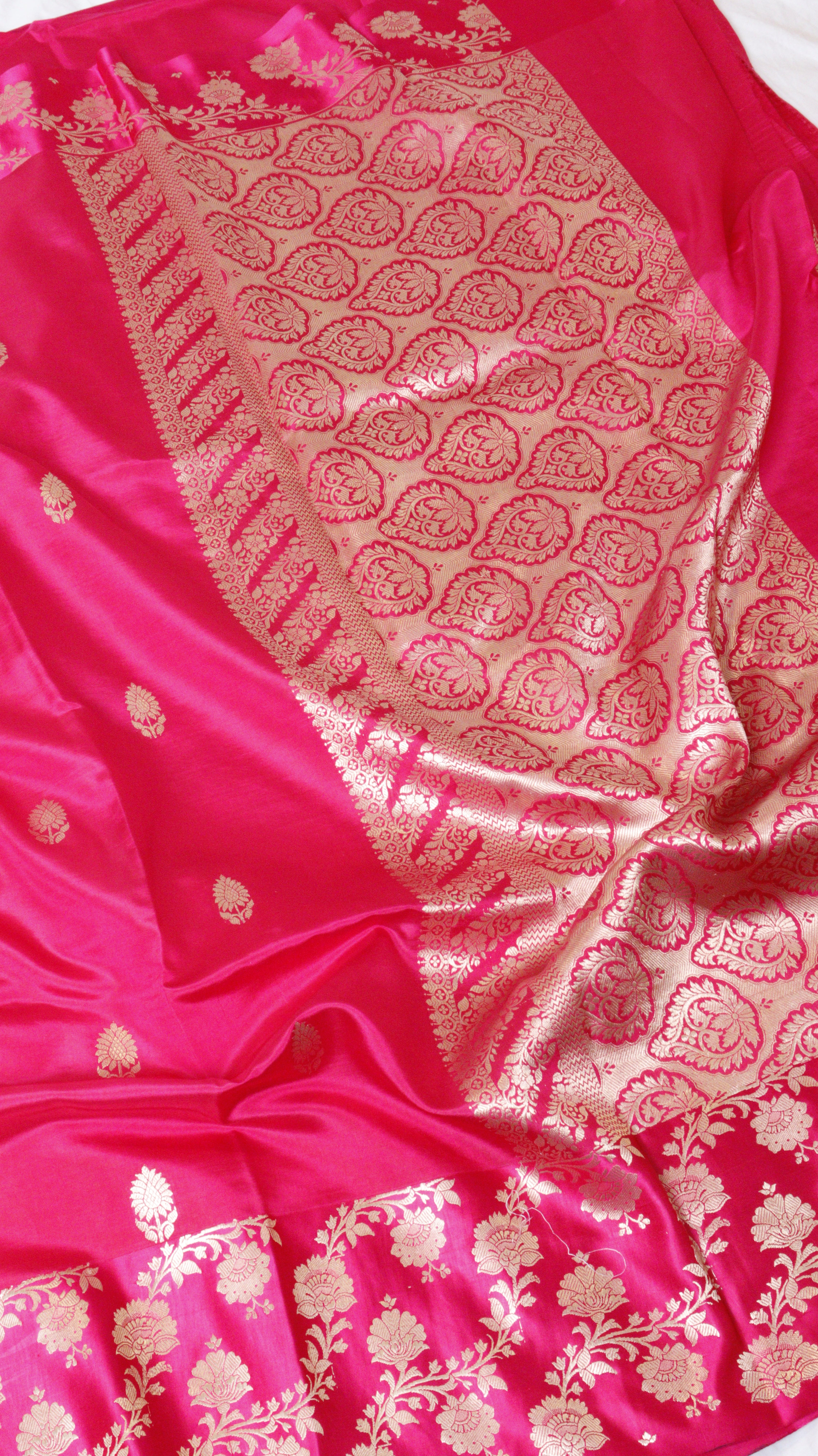 Pink Pure Soft Katan Silk Handloom Saree with Broad Border