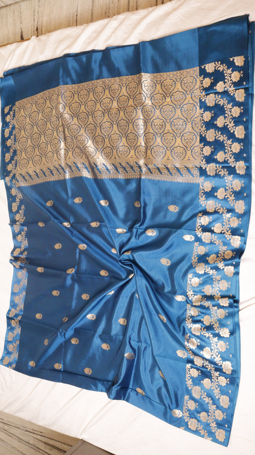 Midnight Blue Pure Soft Katan Silk Handloom Saree with Broad Border