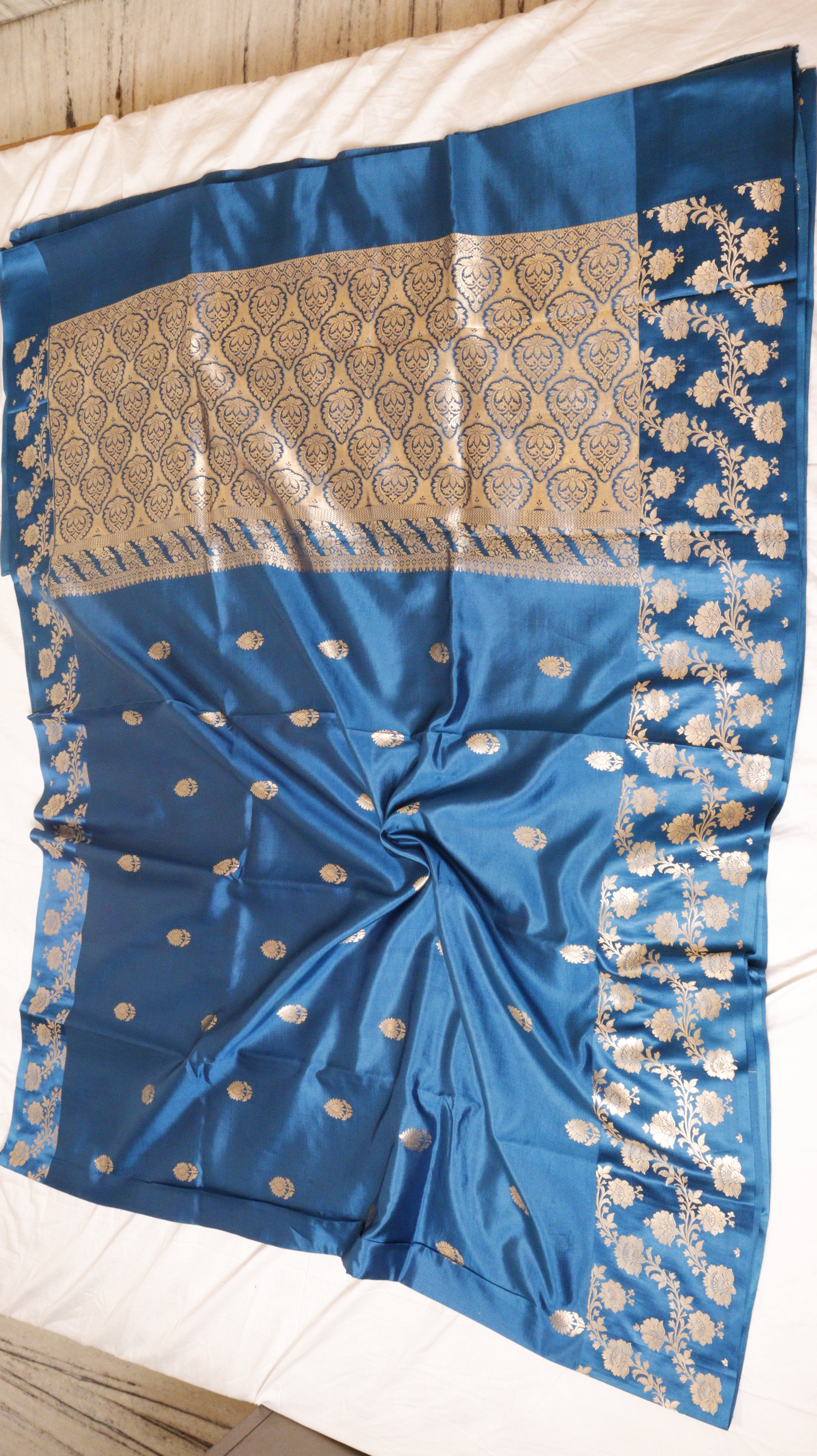 Midnight Blue Pure Soft Katan Silk Handloom Saree with Broad Border