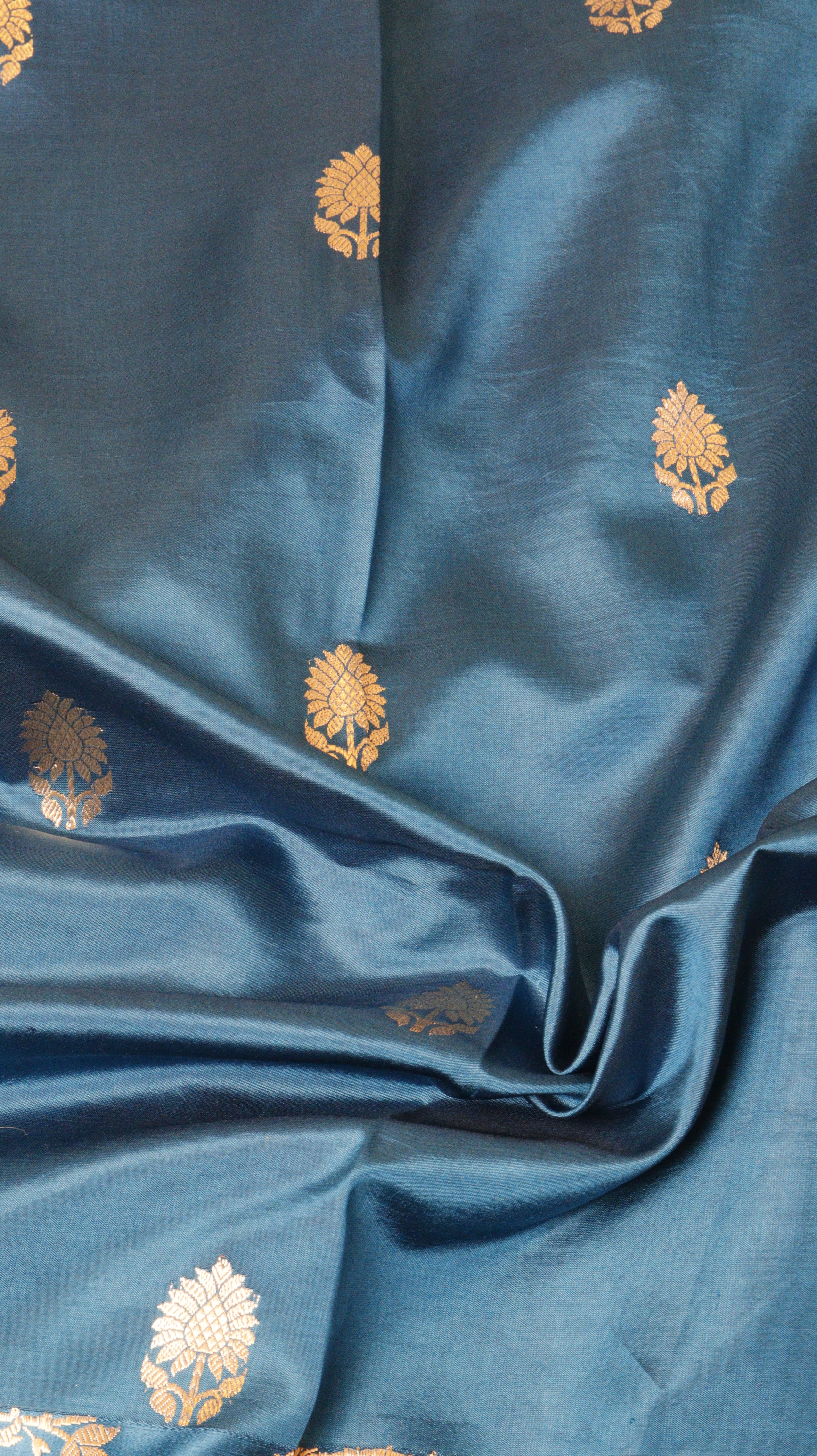 Midnight Blue Pure Soft Katan Silk Handloom Saree with Broad Border