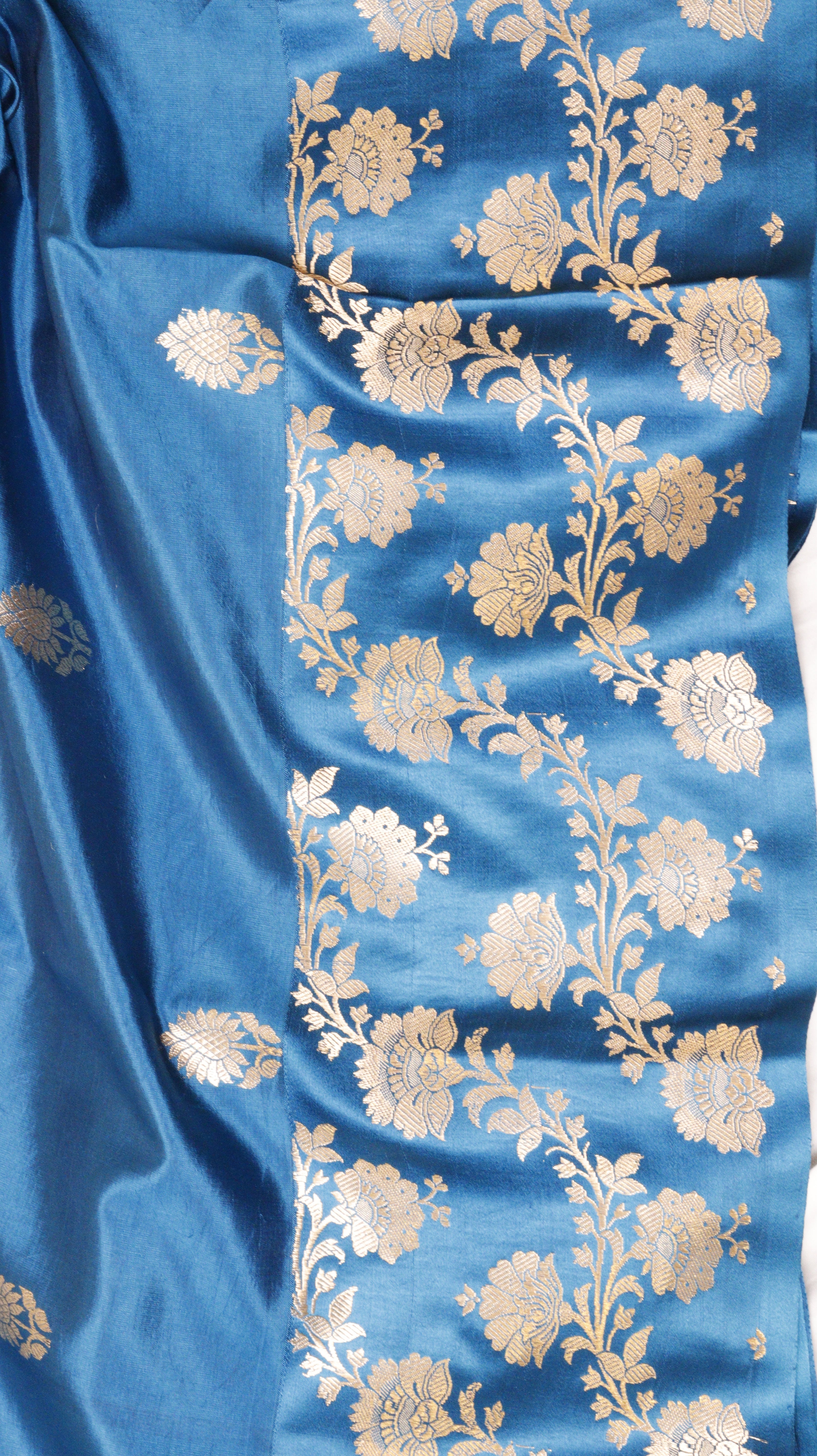 Midnight Blue Pure Soft Katan Silk Handloom Saree with Broad Border