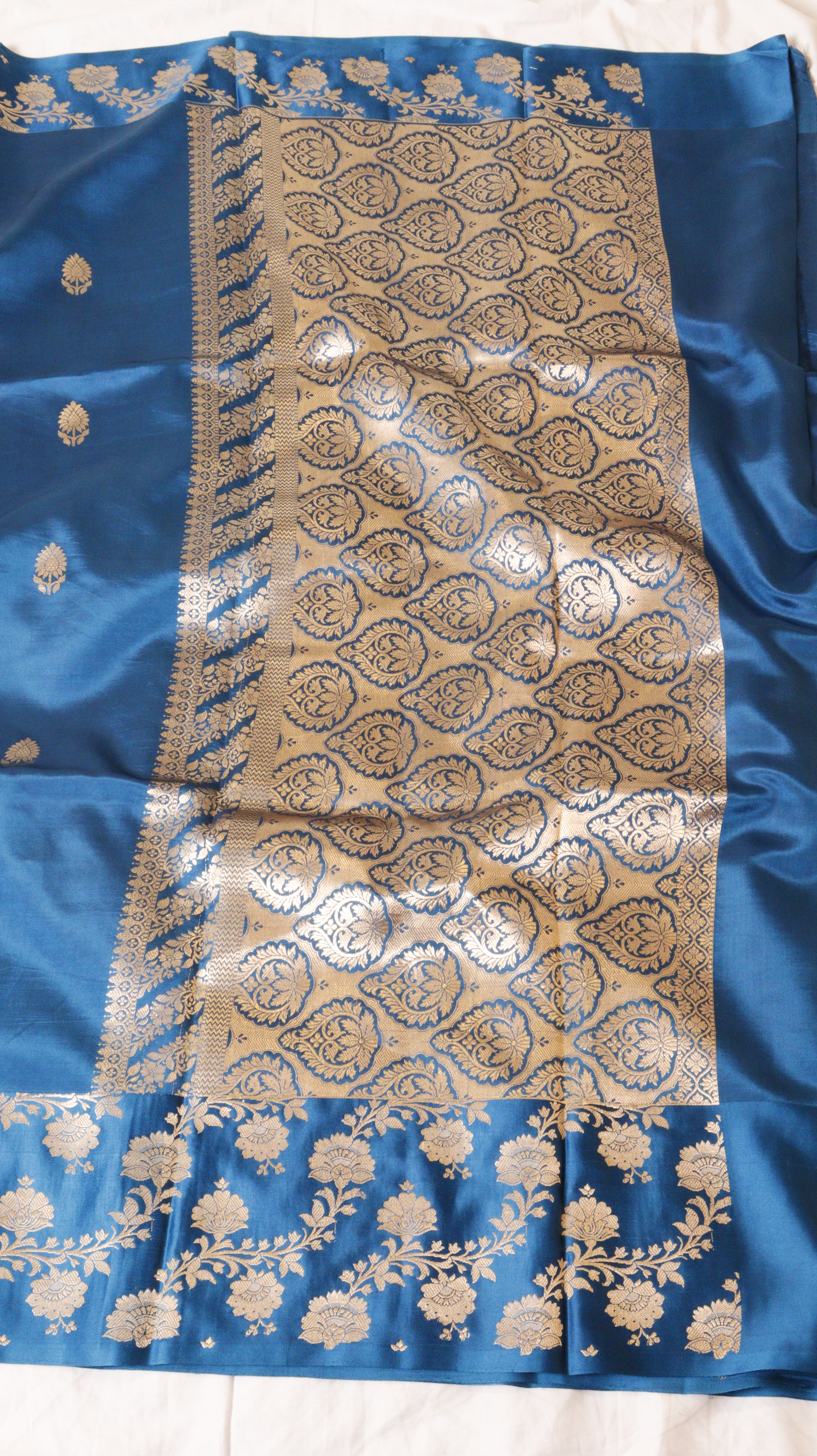 Midnight Blue Pure Soft Katan Silk Handloom Saree with Broad Border