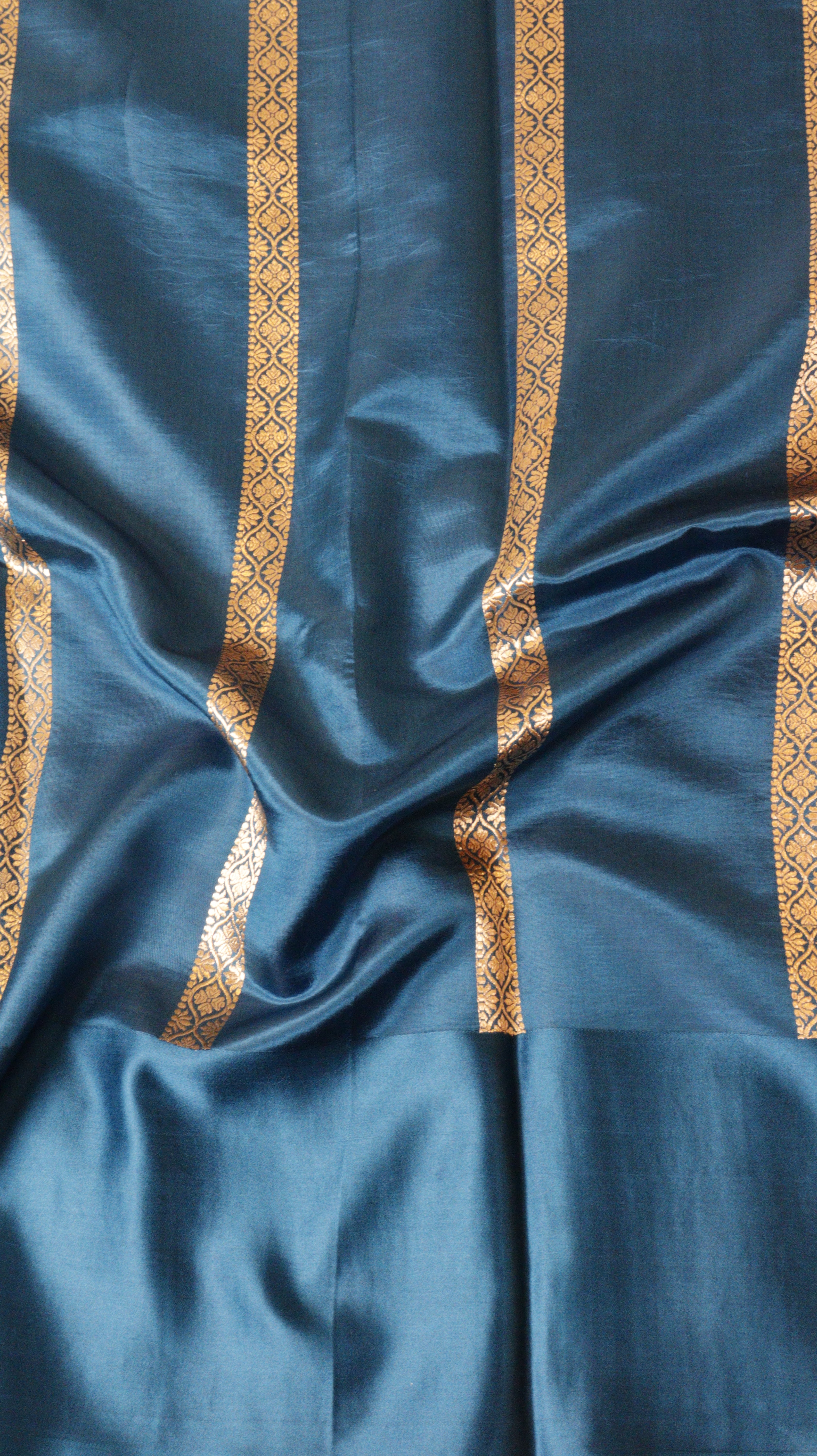 Midnight Blue Pure Soft Katan Silk Handloom Saree with Broad Border