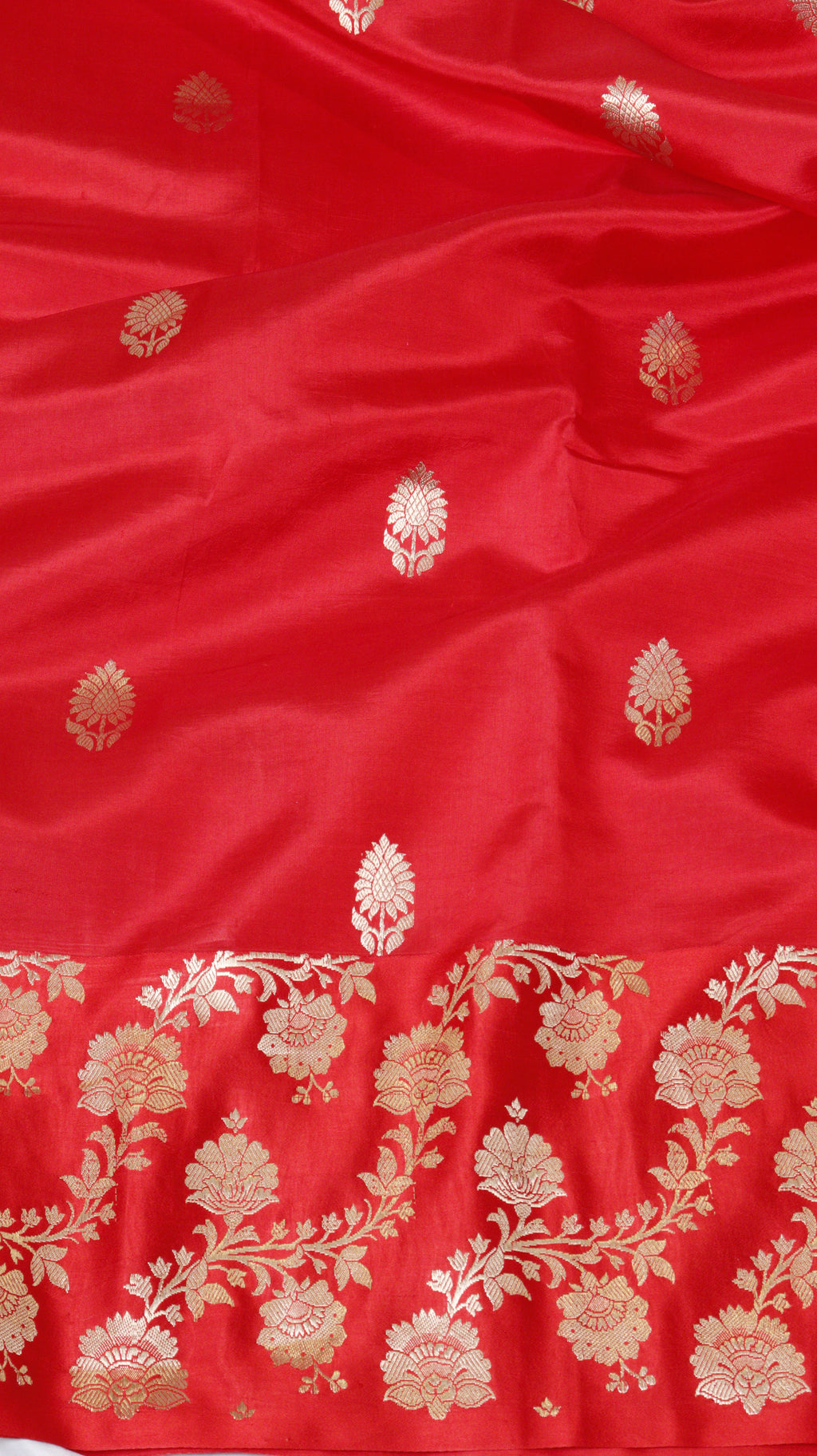 Red Pure Soft Katan Silk Handloom Saree with Broad Border