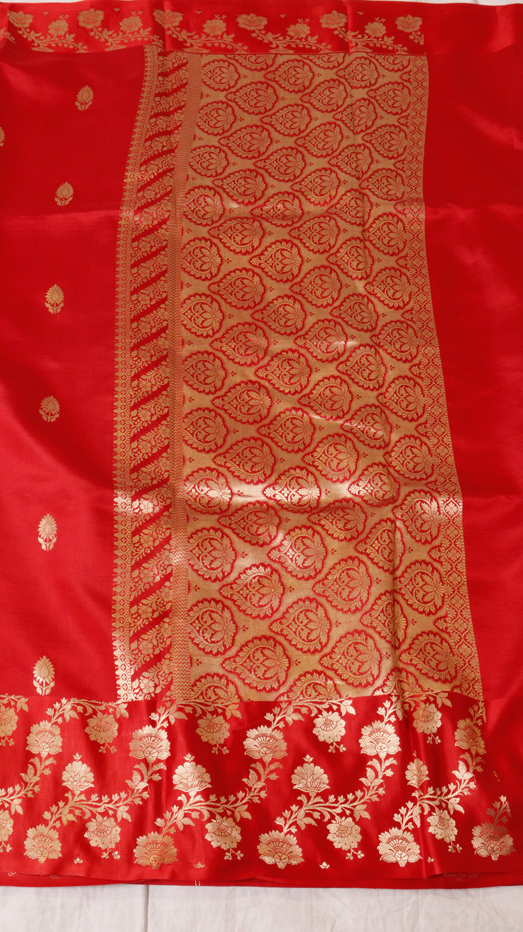 Red Pure Soft Katan Silk Handloom Saree with Broad Border