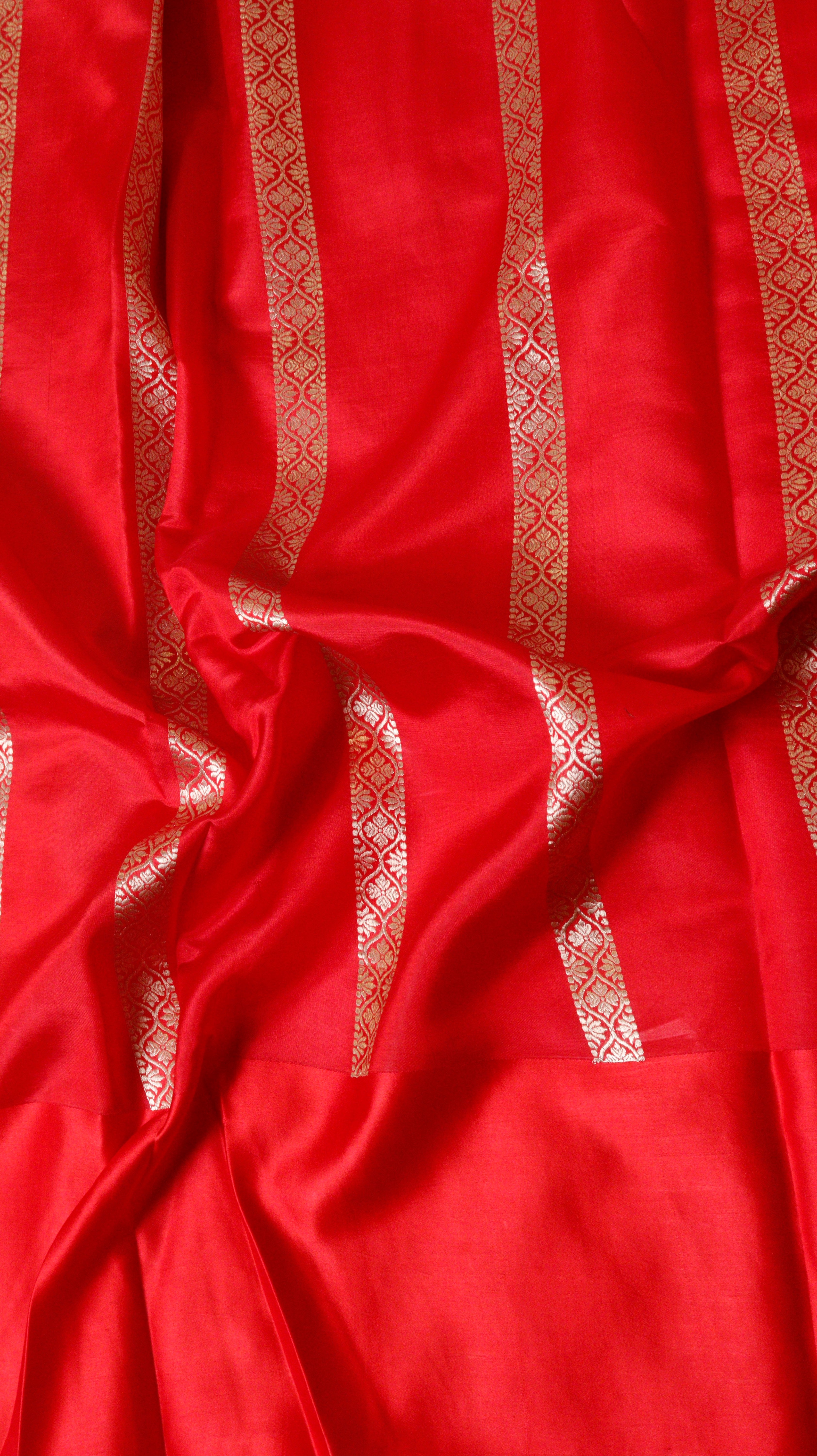 Red Pure Soft Katan Silk Handloom Saree with Broad Border