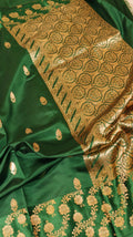 Deep Green Pure Soft Katan Silk Handloom Saree with Broad Border
