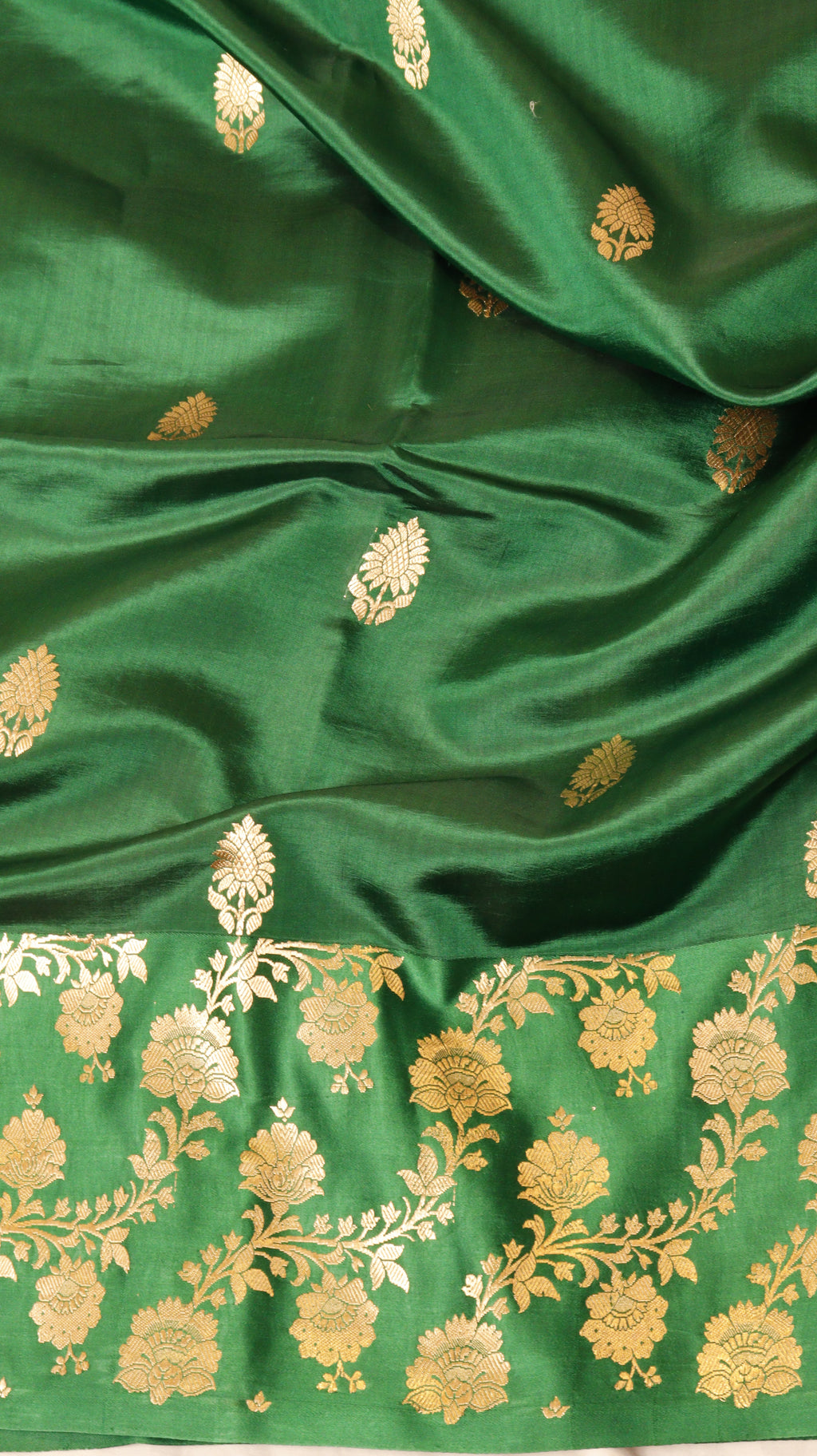 Deep Green Pure Soft Katan Silk Handloom Saree with Broad Border