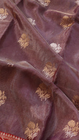 Maroon Pure Tissue Silk Saree with Katan Silk Contrast Border