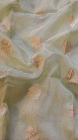 Pre-Order : Pistal Green Pure Tissue Silk Handloom Saree with Katan Silk Contrast Border