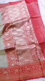 Pre-Order : Pistal Green Pure Tissue Silk Handloom Saree with Katan Silk Contrast Border