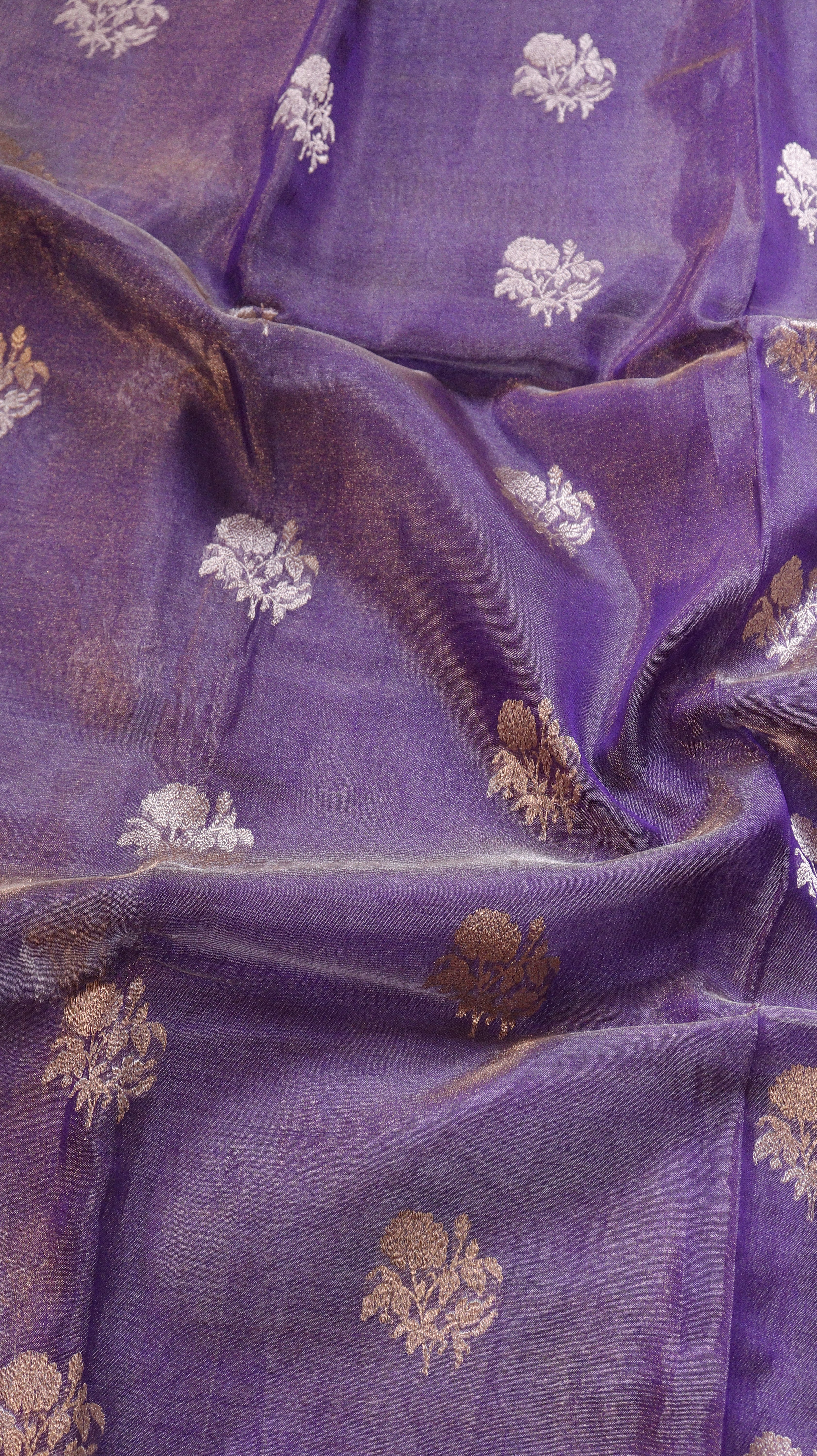 Pre-Order : Purple Pure Tissue Silk Saree with Katan Silk Contrast Border