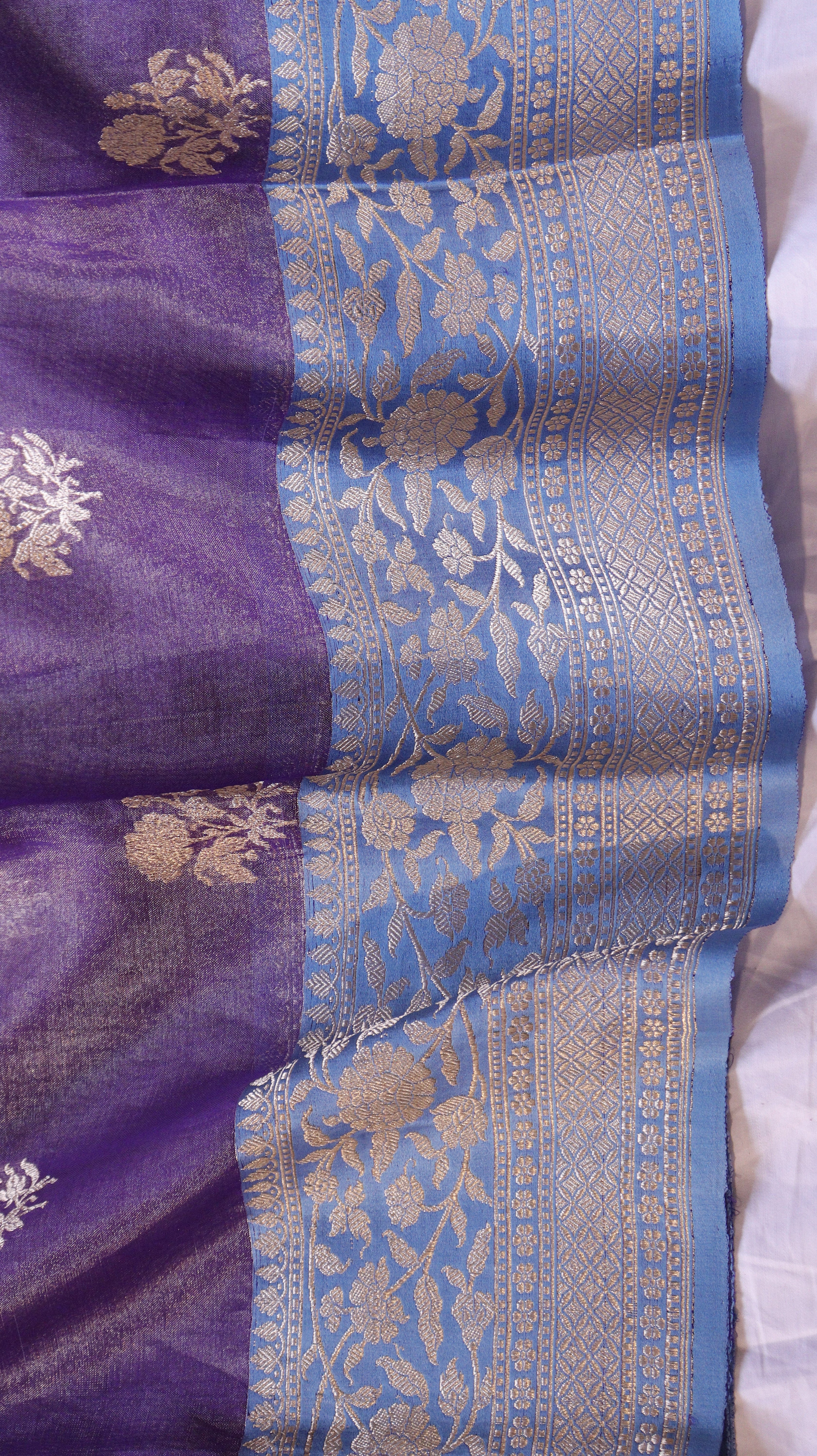 Pre-Order : Purple Pure Tissue Silk Saree with Katan Silk Contrast Border