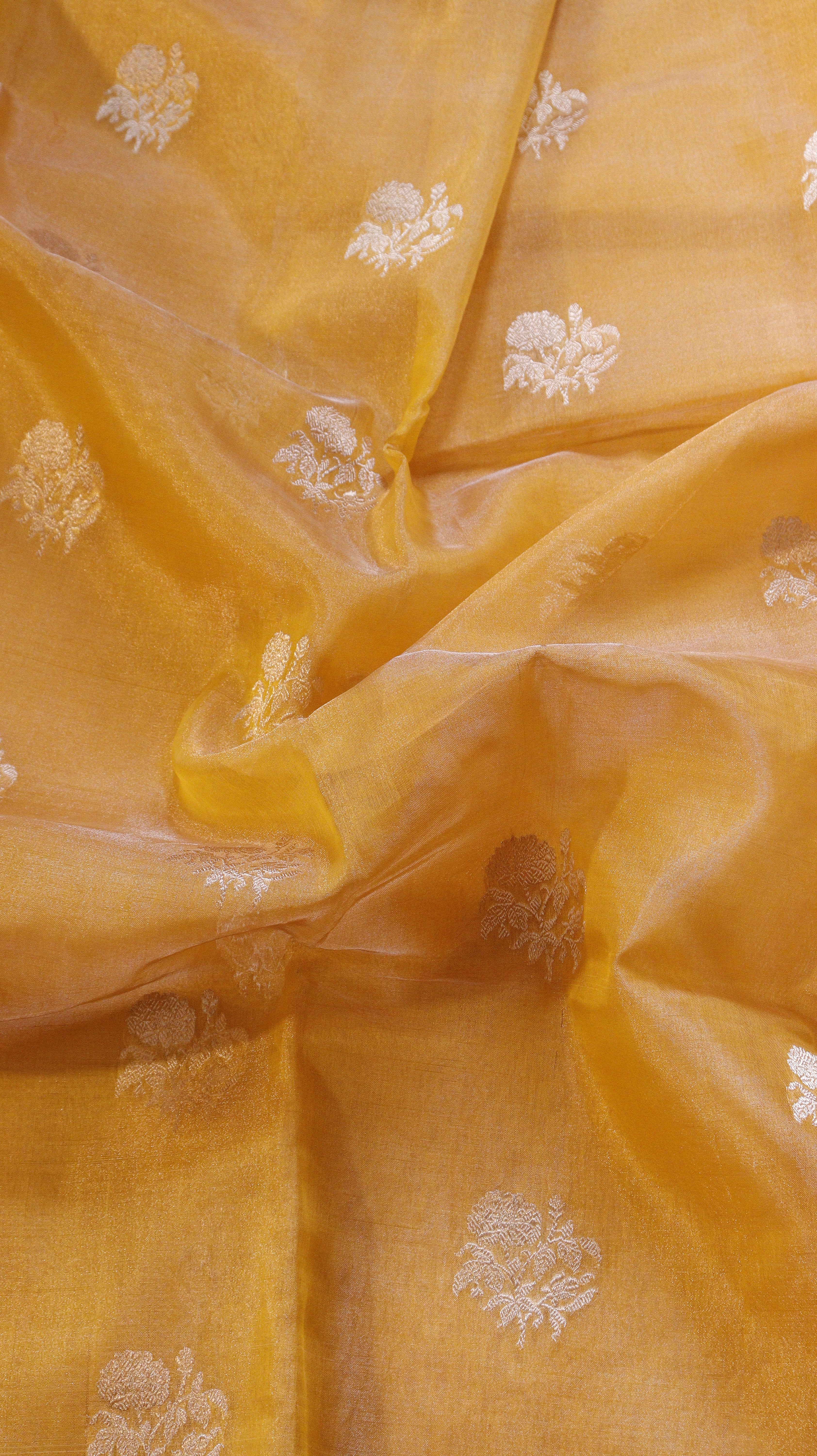 Pre-Order : Yellow Pure Tissue Silk Handloom Saree with Katan Silk Contrast Border