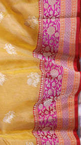 Yellow Pure Tissue Silk Handloom Saree with Katan Silk Contrast Border