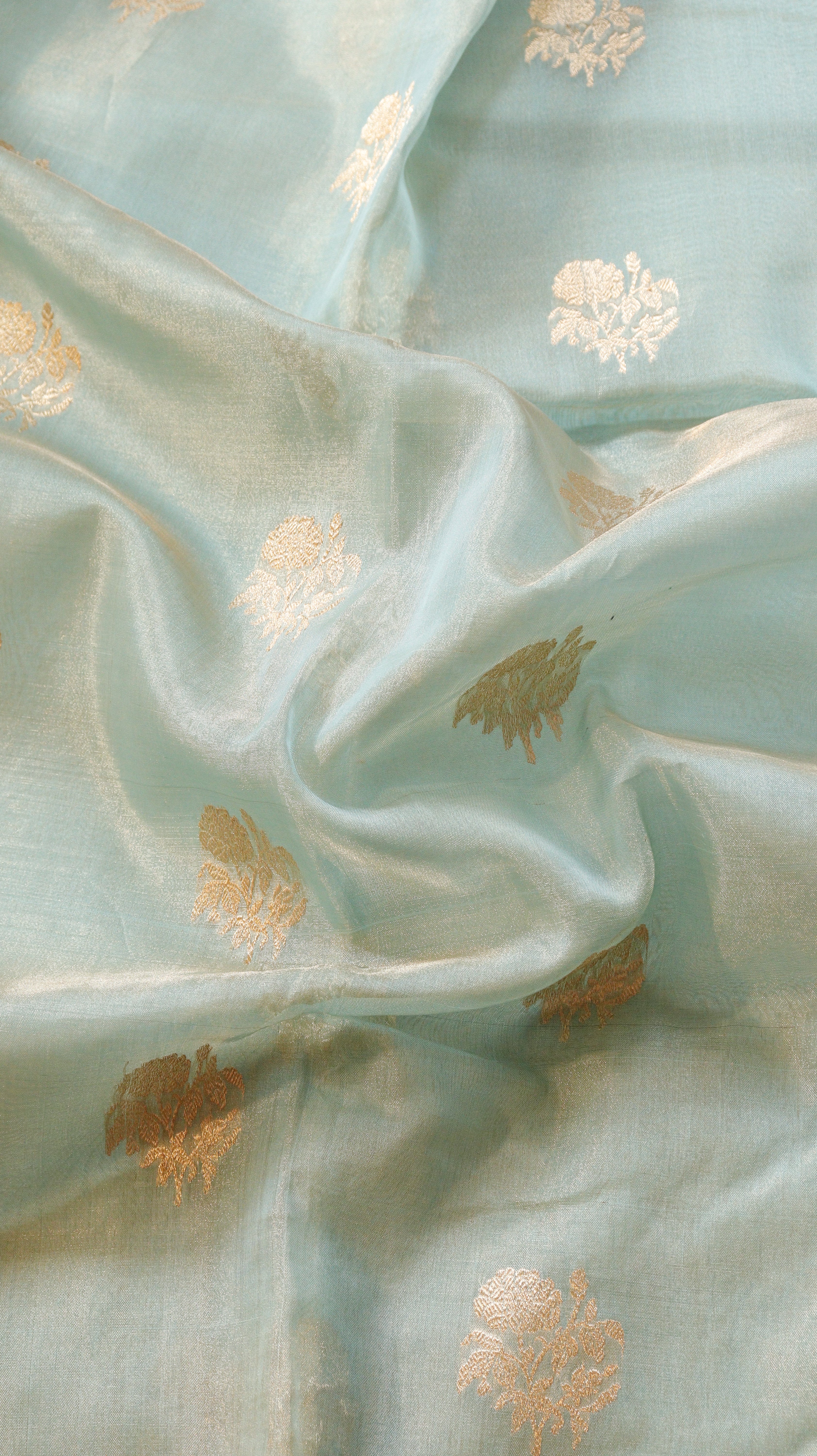 Pre-Order : Aqua Pure Tissue Silk Saree with Katan Silk Contrast Border
