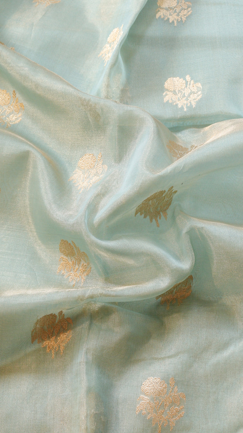 Aqua Pure Tissue Silk Saree with Katan Silk Contrast Border