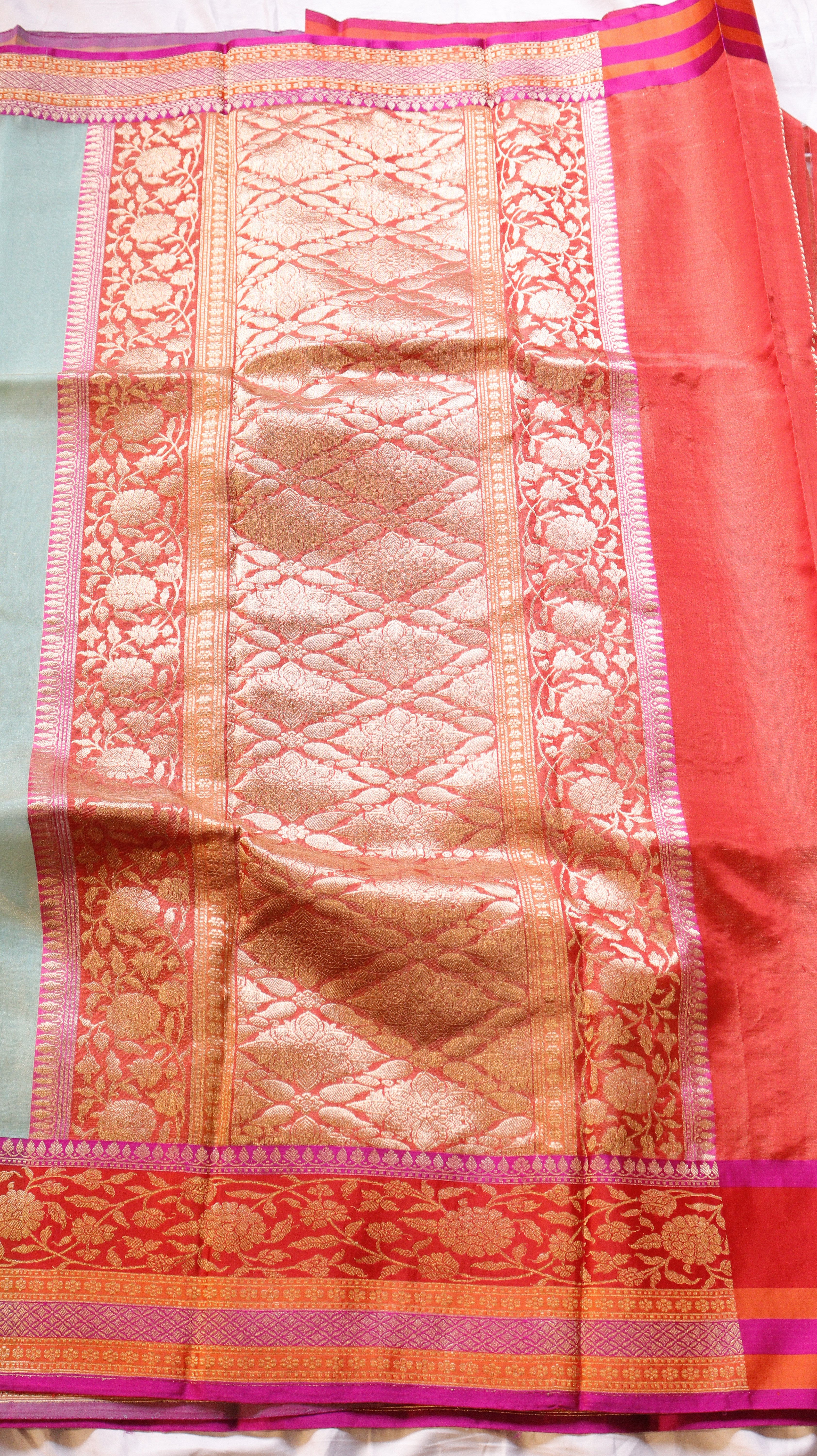 Pre-Order : Aqua Pure Tissue Silk Saree with Katan Silk Contrast Border