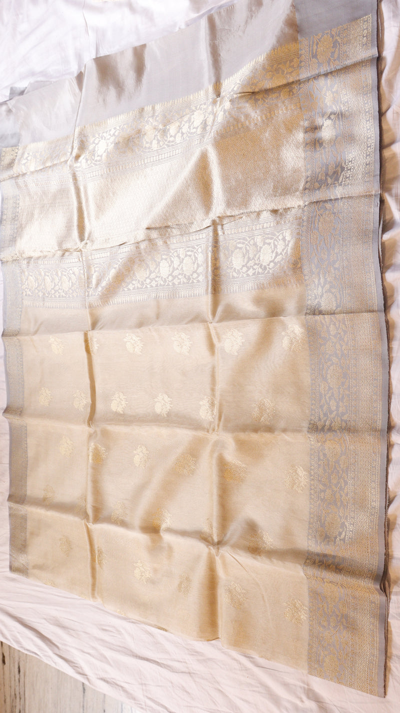 Ivory Pure Tissue Silk Handloom Saree with Katan Silk Contrast Border