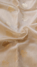 Ivory Pure Tissue Silk Handloom Saree with Katan Silk Contrast Border