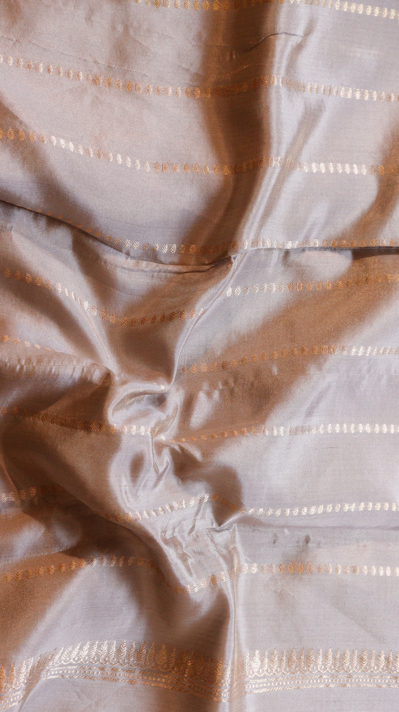 Ivory Pure Tissue Silk Handloom Saree with Katan Silk Contrast Border