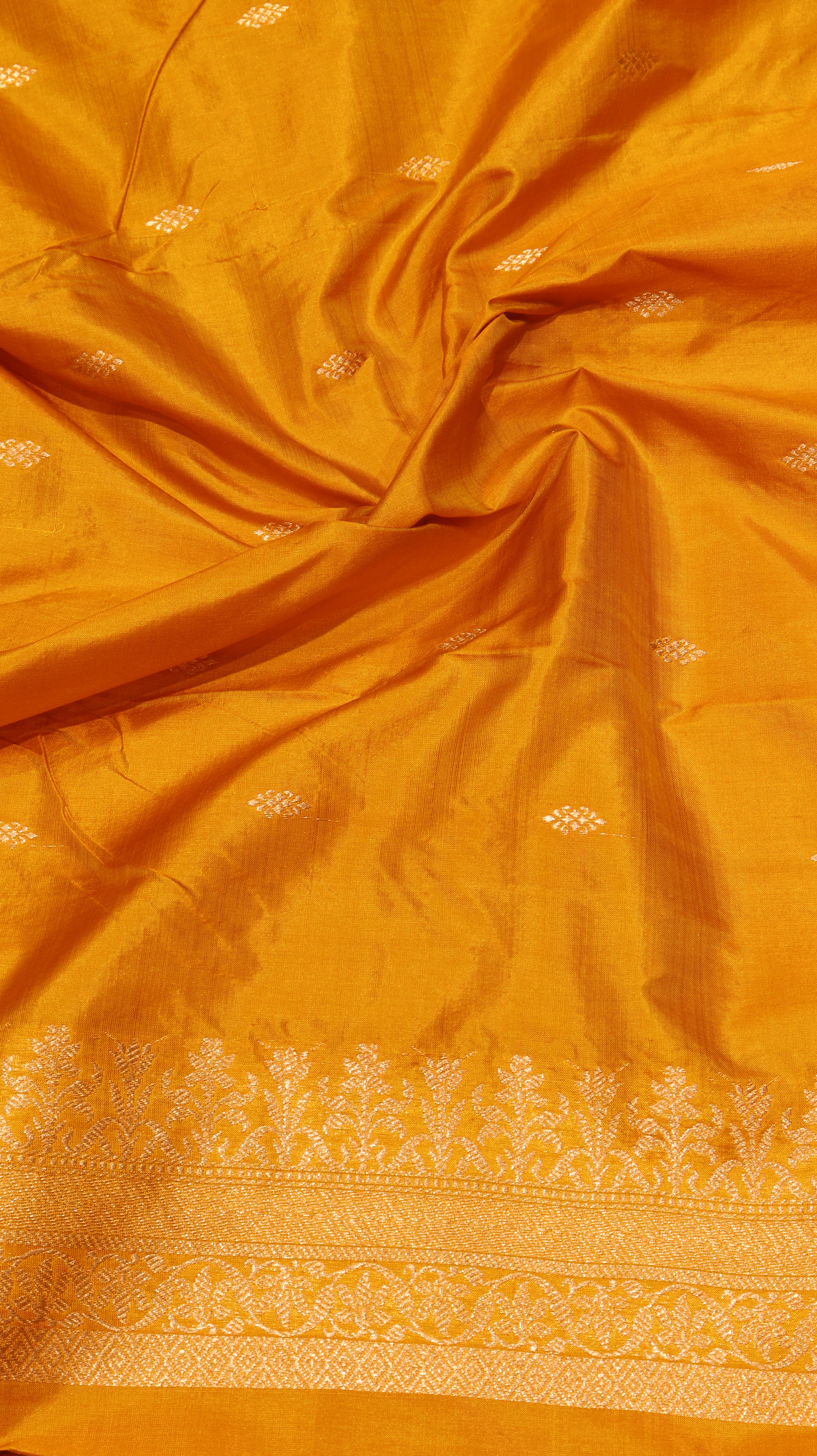 Mustard Yellow Pure Katan Silk Handloom Saree