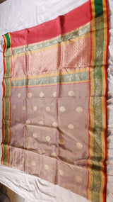 Dusty Pink Pure Tissue Silk Handloom Saree with multicolor border