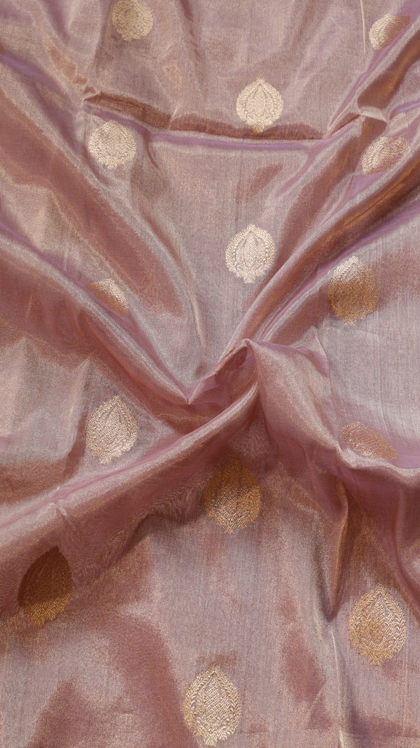 Dusty Pink Pure Tissue Silk Handloom Saree with multicolor border