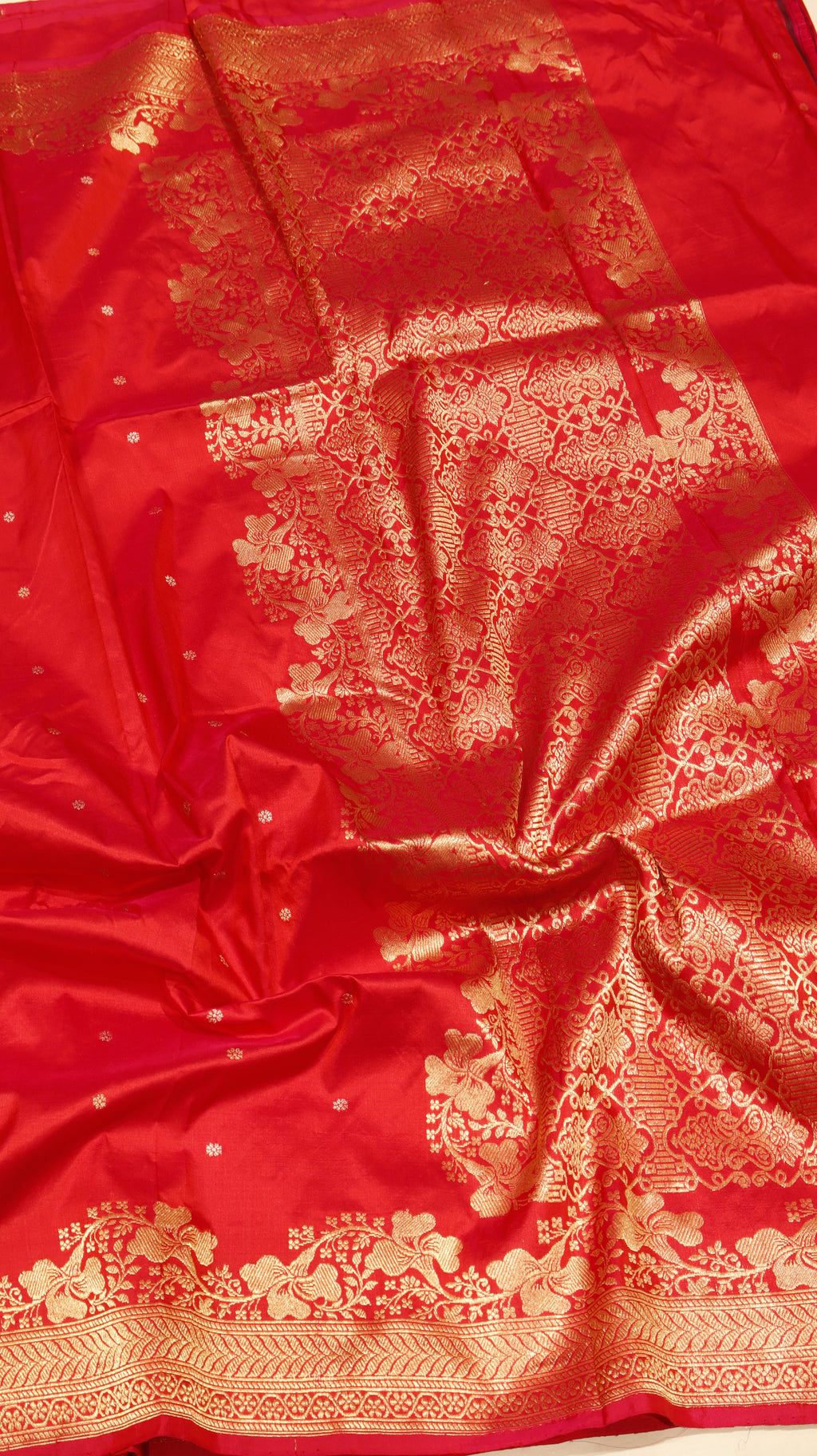 Red Pure Katan Silk Handloom Saree