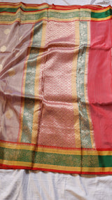 Dusty Pink Pure Tissue Silk Handloom Saree with multicolor border
