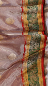 Dusty Pink Pure Tissue Silk Handloom Saree with multicolor border
