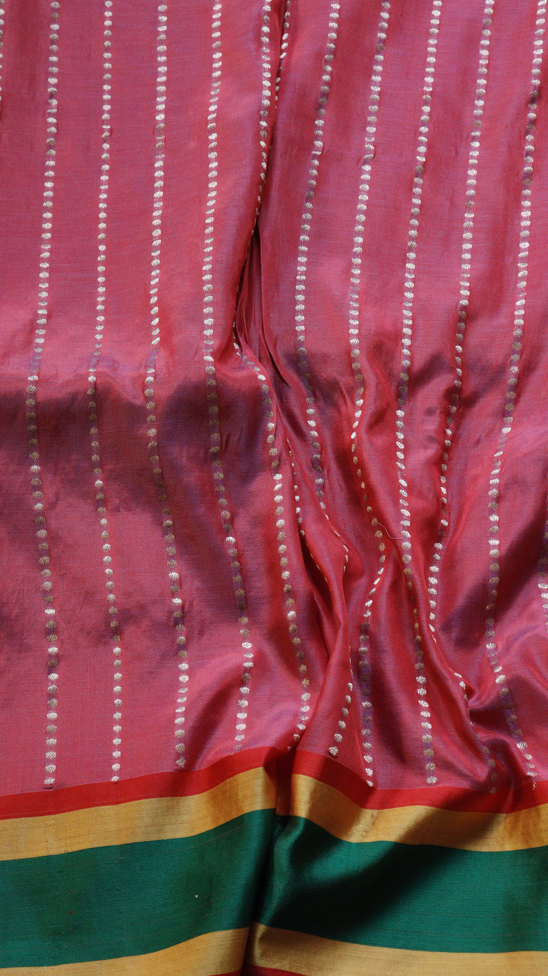 Dusty Pink Pure Tissue Silk Handloom Saree with multicolor border