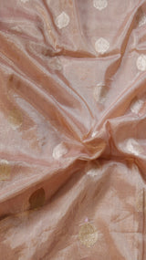 Peach Pink Pure Tissue Silk Handloom Saree with Contrast Blouse