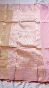 Peach Pink Pure Tissue Silk Handloom Saree with Contrast Blouse