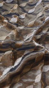 Black Pure Tissue Silk Handloom Saree with Silver & Golden Zari Leaf Shaped